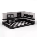 ATELIER Damier, décor de garage de collectionneur en briques Mabric™ avec sol en damier noir et blanc