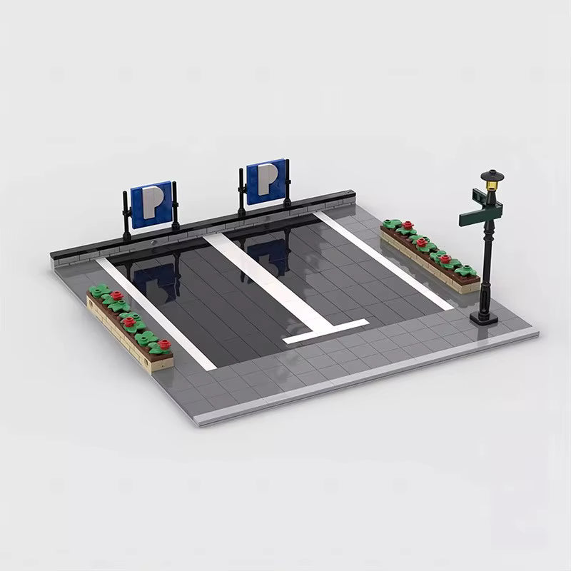 PARKING Extérieur, décor de stationnement urbain en briques Mabric™ avec trottoir et places tracées